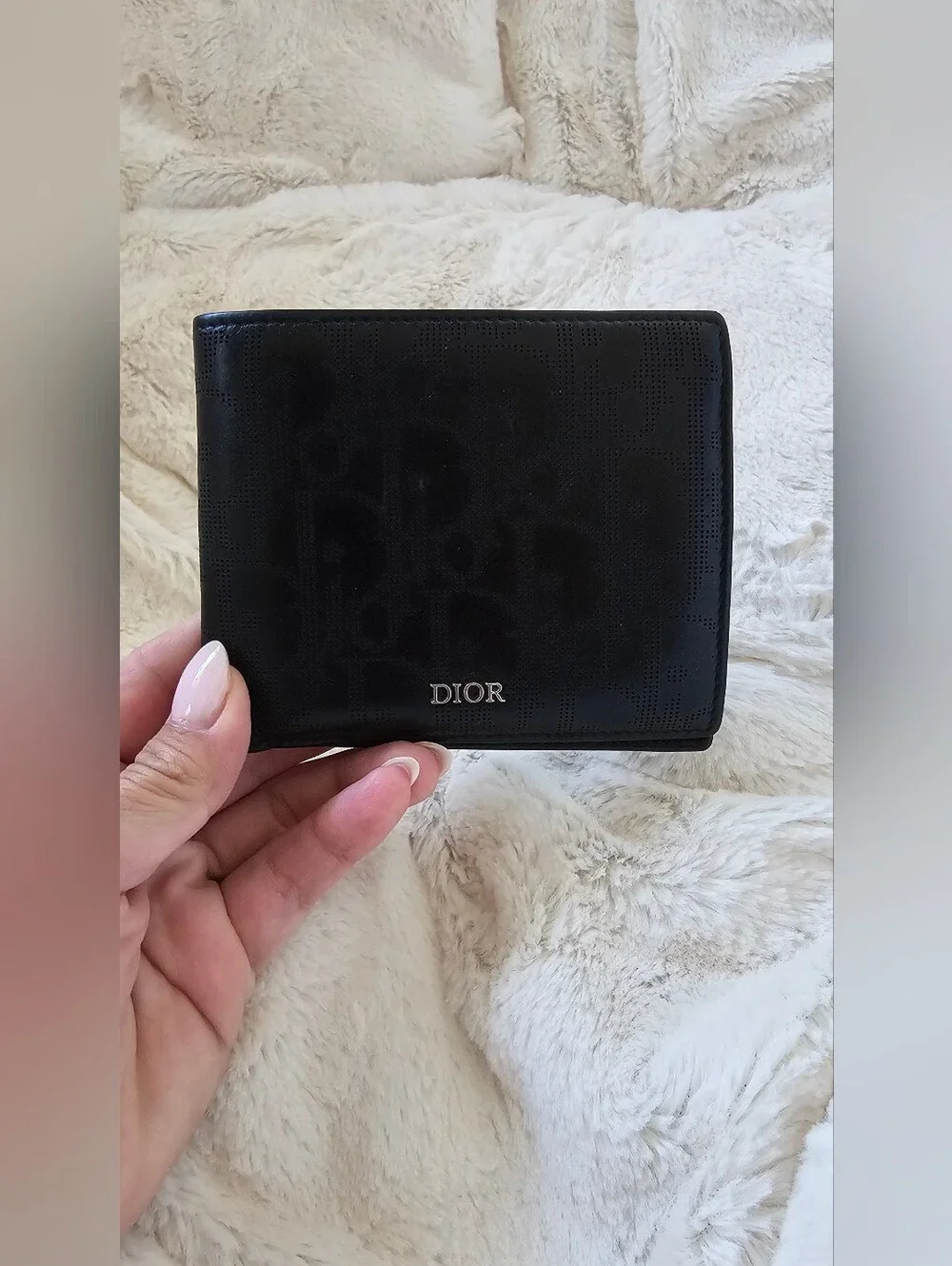 Christian Dior Black Perforated Oblique Leather Bifold Wallet - Made in Italy